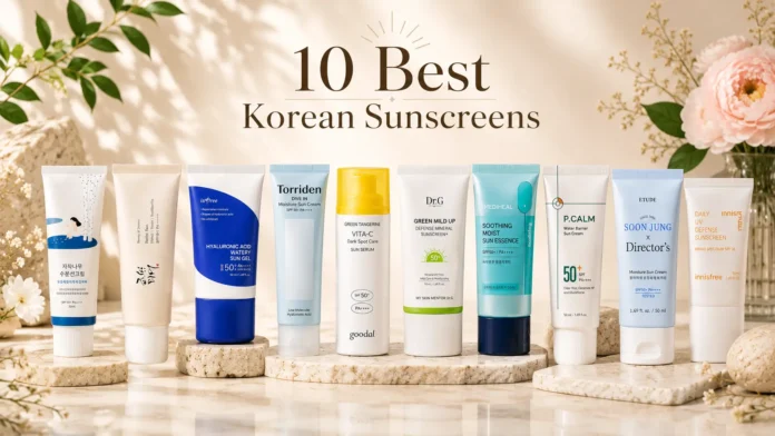 Comparison of the 10 best Korean sunscreen for sensitive skin, featuring SPF 50 PA++++ lightweight K-beauty sunscreens