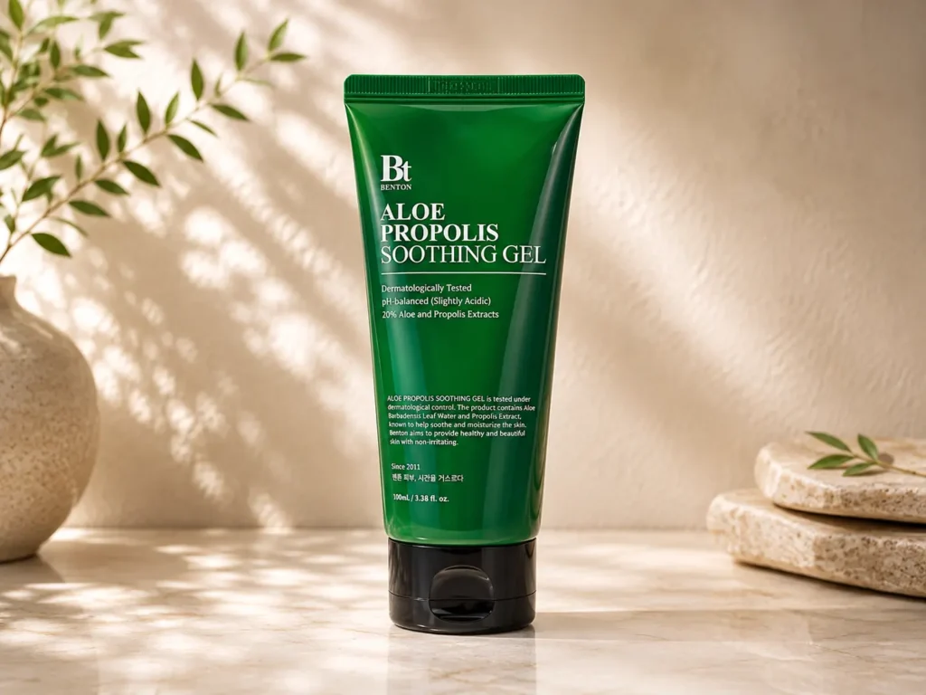 Benton Aloe Propolis Soothing Gel, a lightweight Korean gel moisturizer for oily and acne-prone skin
