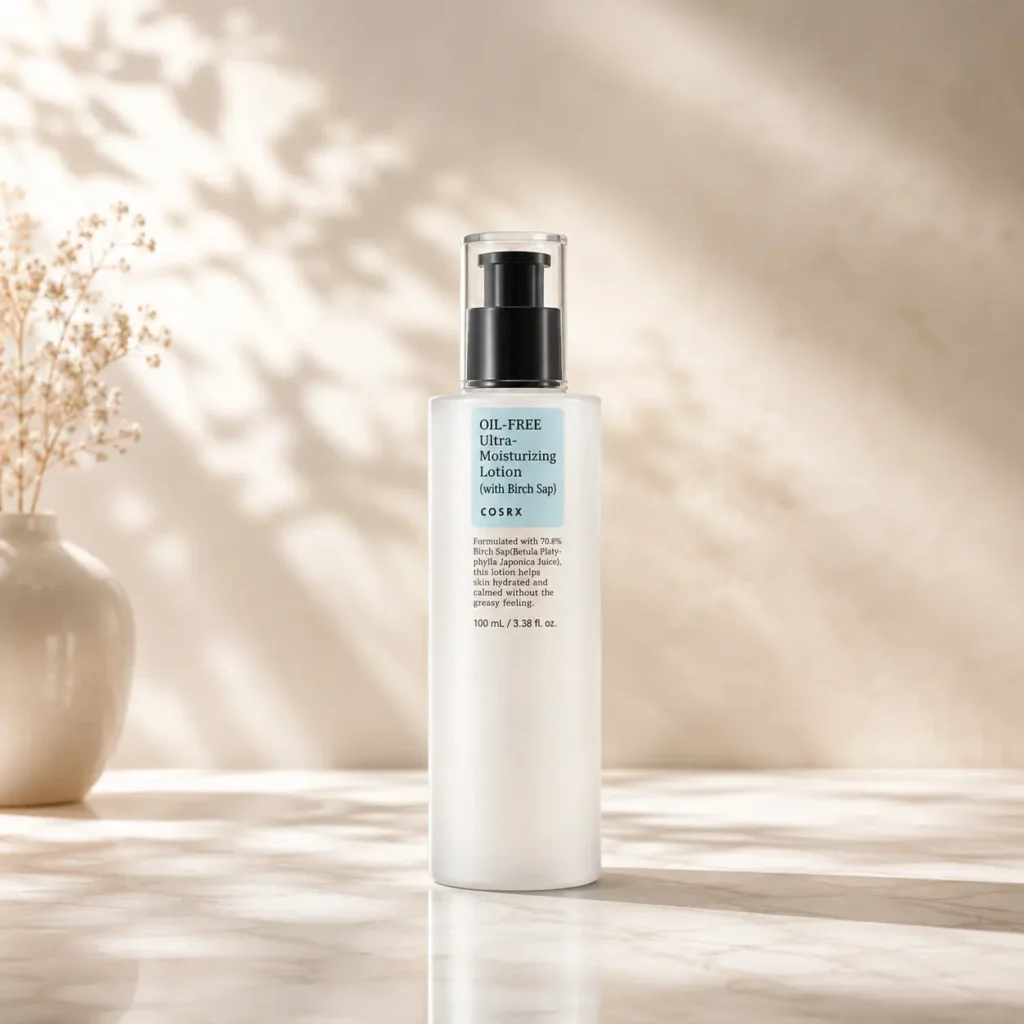 COSRX Oil-Free Ultra-Moisturizing Lotion with birch sap, a lightweight Korean moisturizer for oily skin
