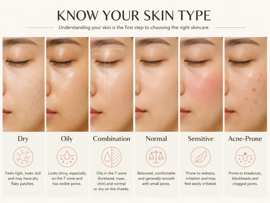 How to determine your skin type: dry, oily, combination, normal, sensitive, and acne-prone skin